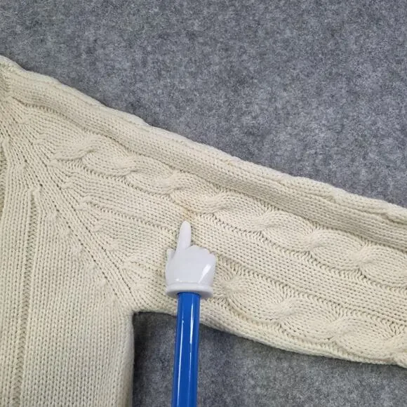 VTG IZOD Lacoste Sweater Mens Large White Cable Knit V Neck Tennis Pullover 80s